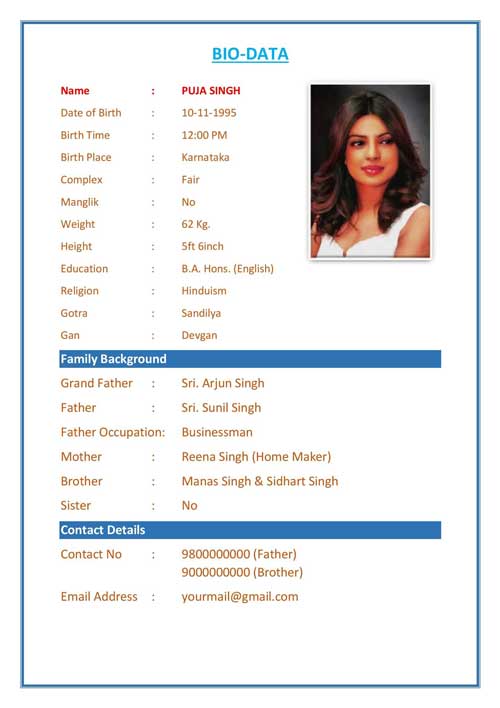 Biodata Format For Marriage For Girl Marriage Biodata Format Bio Porn 