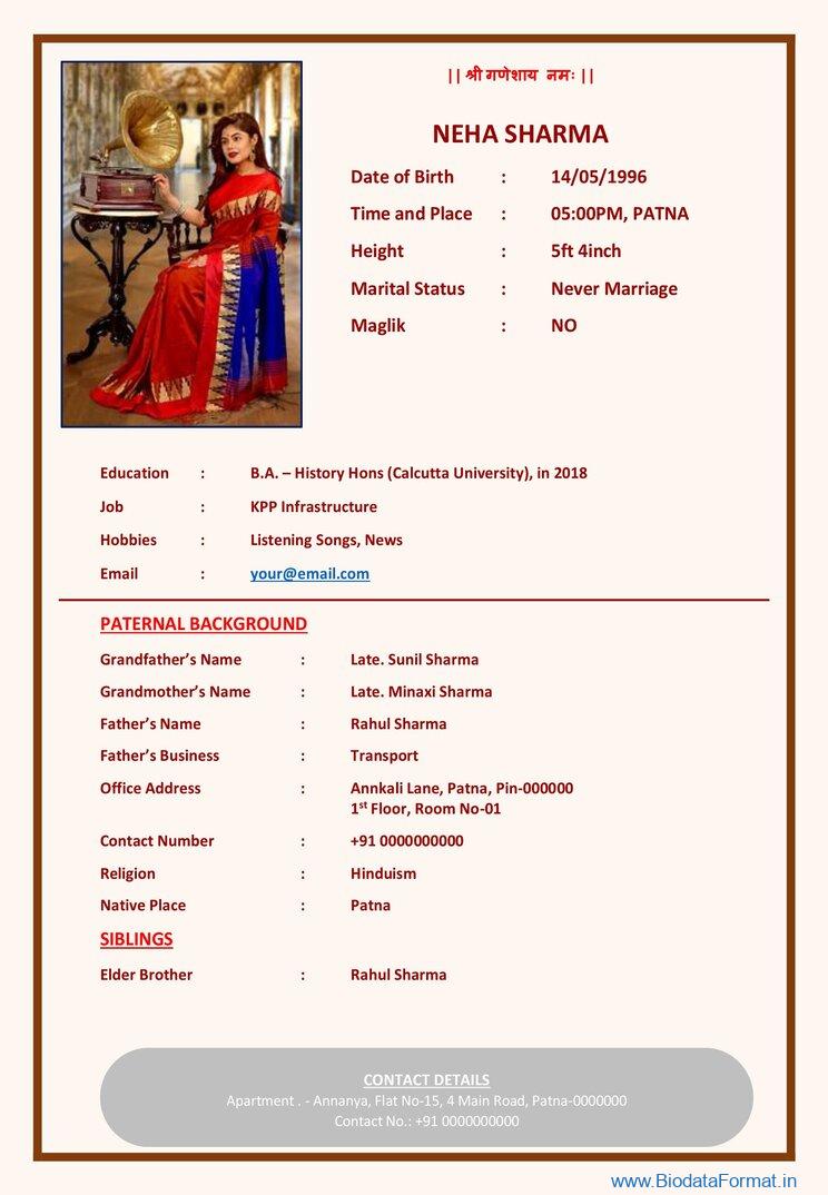 New Marriage Biodata Format 2022 For Girls And Boys In Word Format 2558