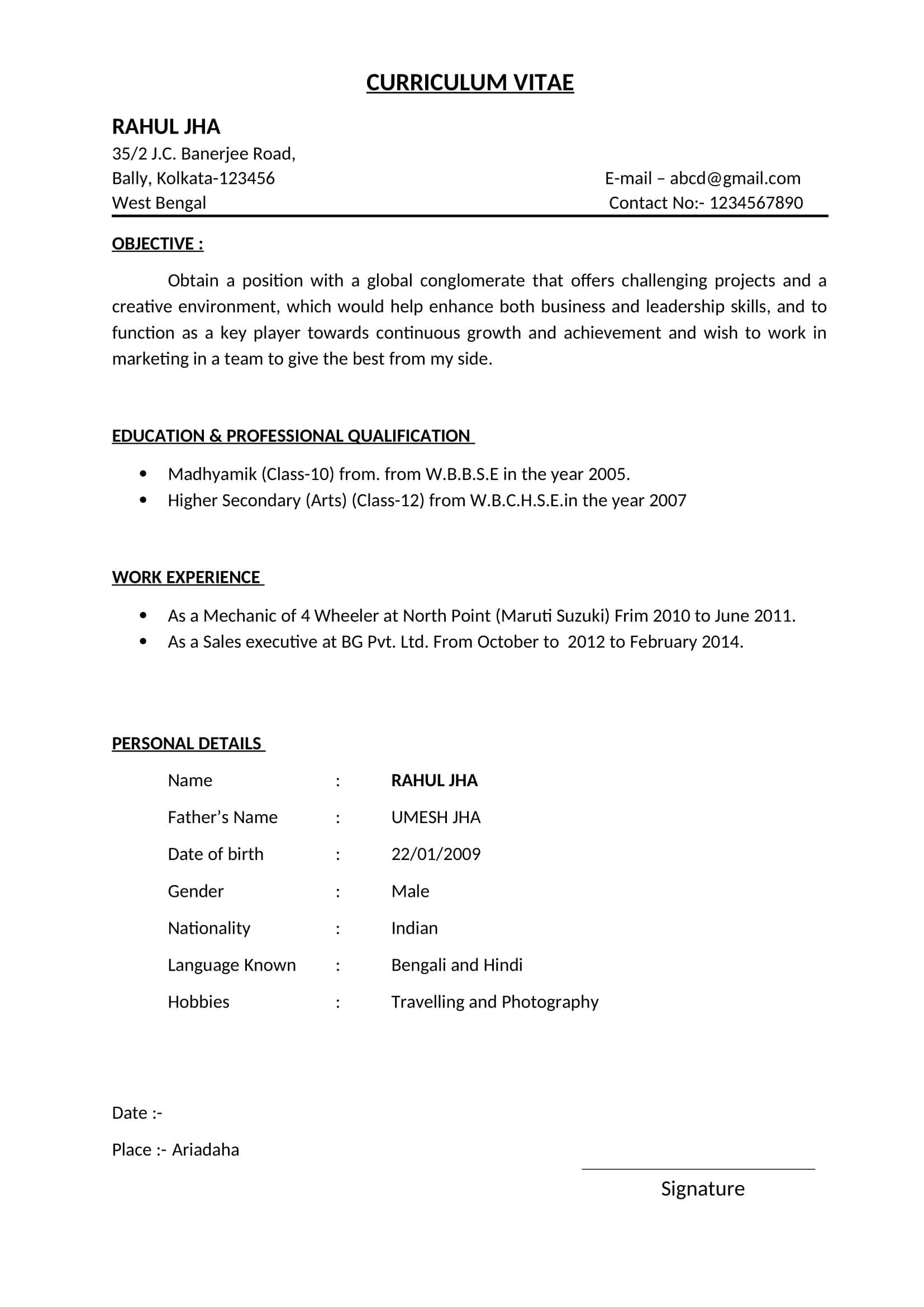 FORMAT 1 BASIC BIODATA BiodataFormat in