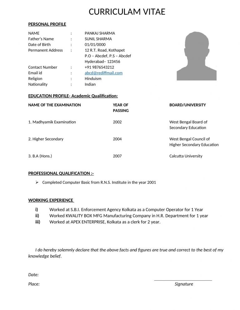 BIODATA Format 5 for class 10, 12 and graduation - BiodataFormat.in