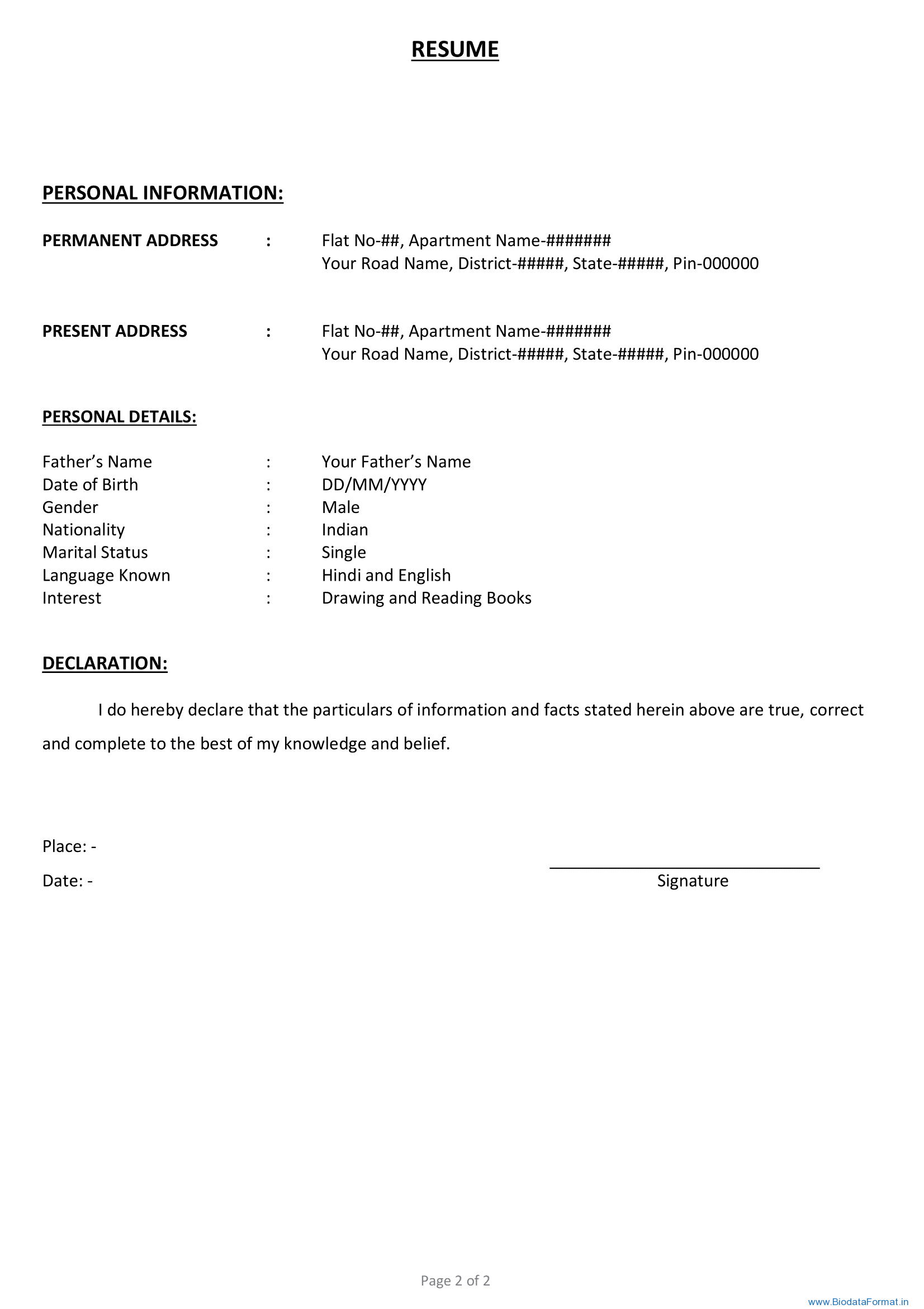 Biodata or Resume Format – 17 - BiodataFormat.in