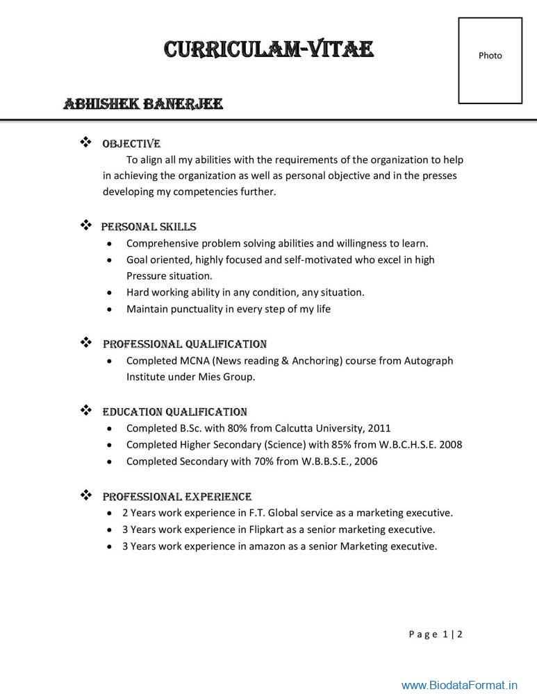 Biodata Format or resume format Biodata format for experience candidate