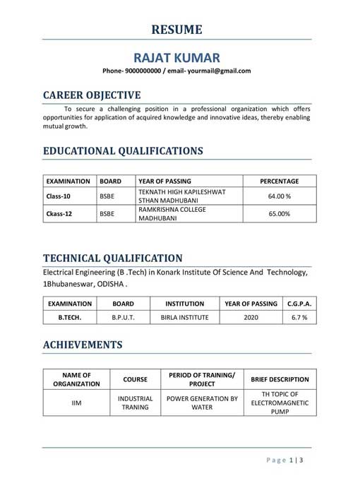 Biodata Format for Teacher, Professional and Engineer