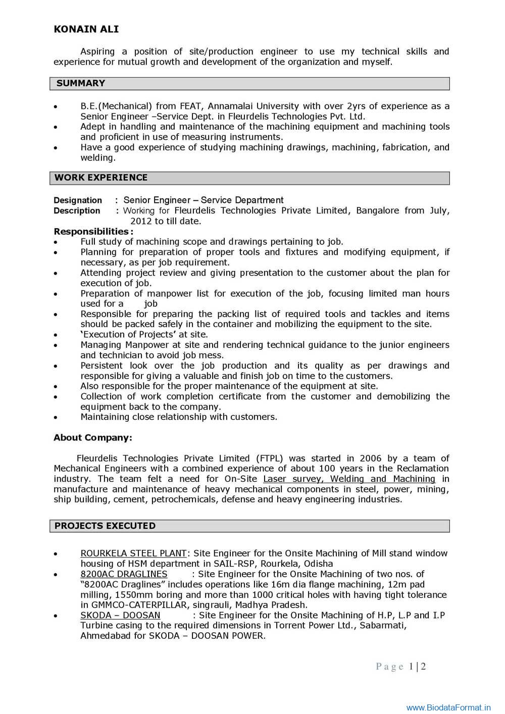 Resume format for Office Executive or manager level candidate, 2page ...