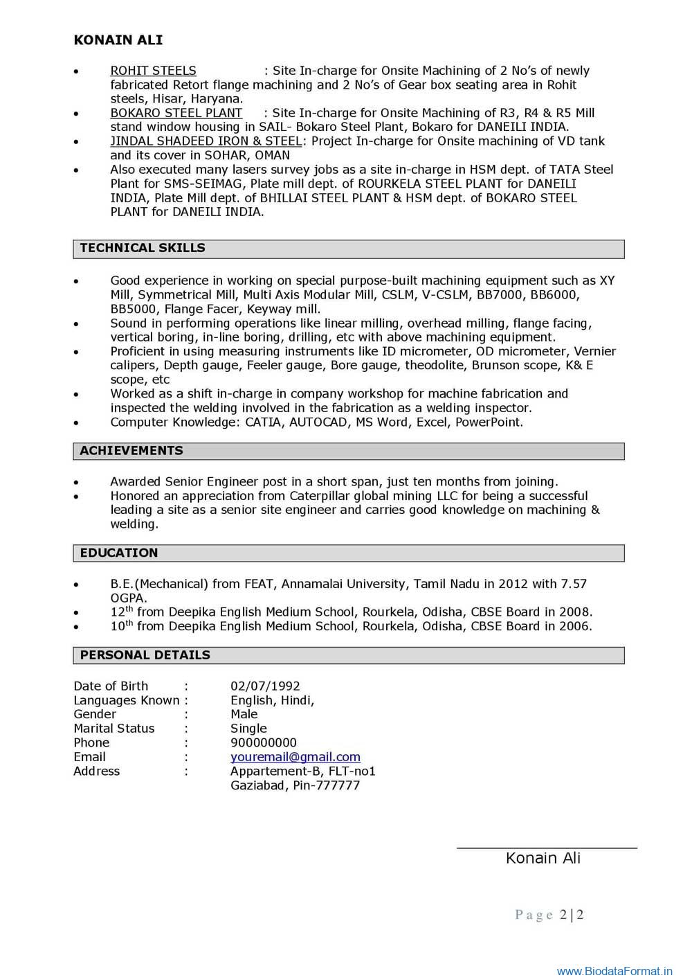 resume format for office