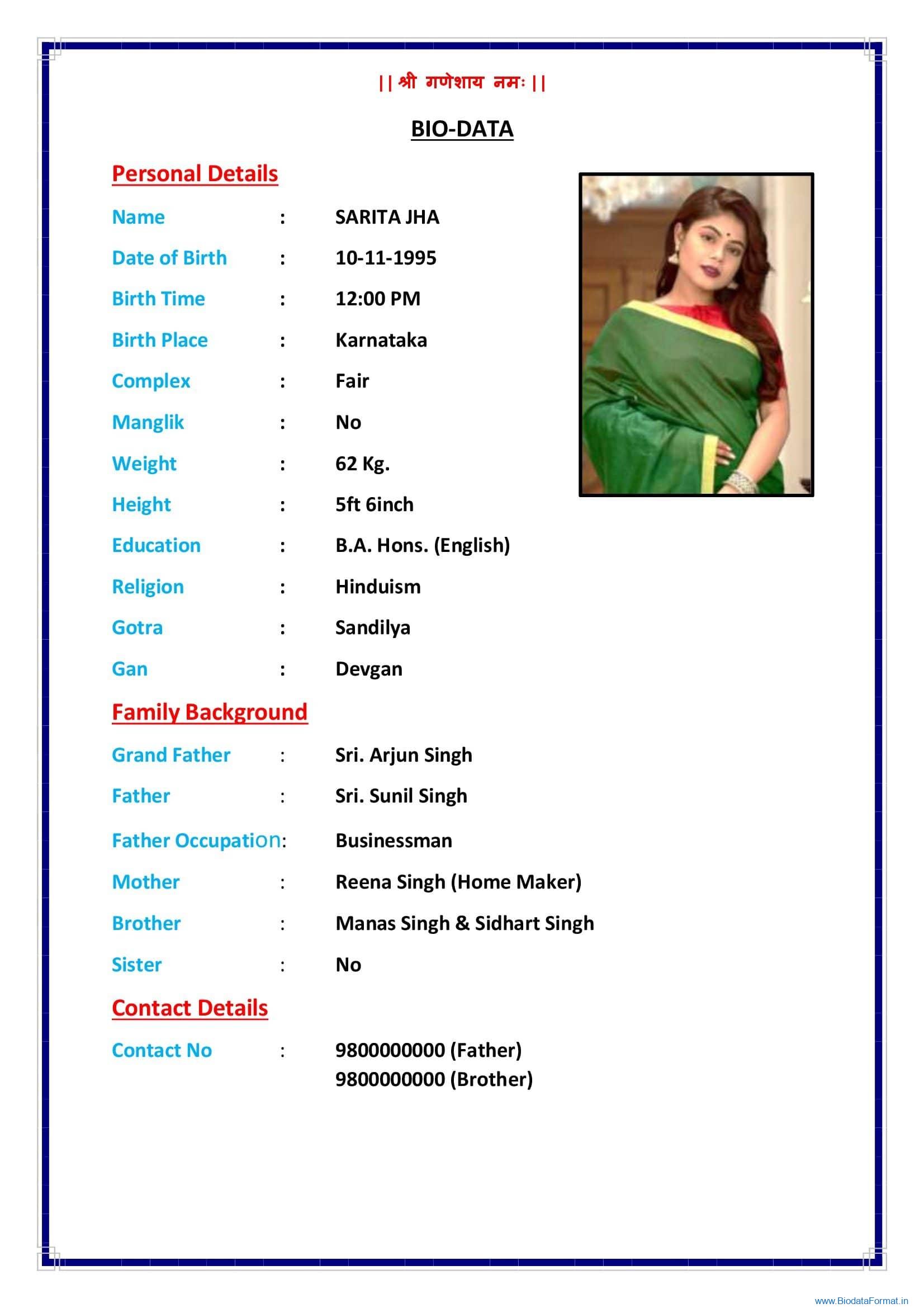 Biodata For Marriage 3206