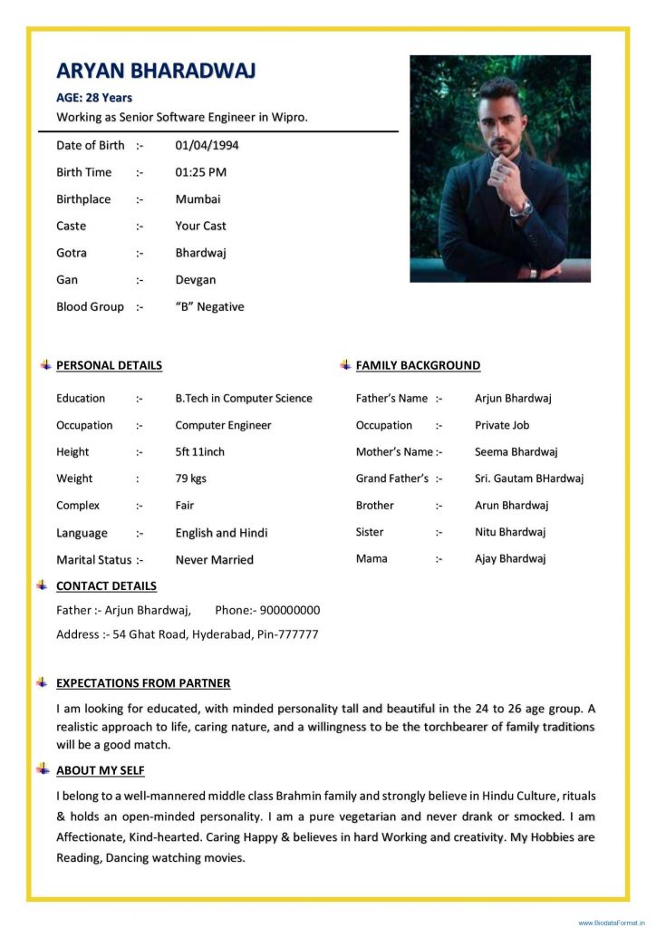 Marriage Biodata for Boys - Color Format 2
