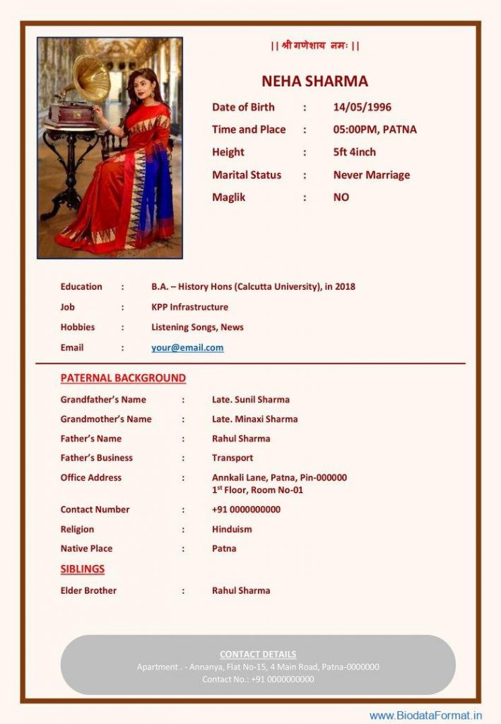 New Marriage biodata format 2022 for girls and boys in word format -  